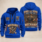 Mechanic Hands That Repair quarter-zip hoodie in Blue, front and back, YOUR NAME and SINCE 2005 artwork