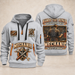 Mechanic Hands That Repair quarter-zip hoodie in Light Grey, front and back, YOUR NAME and SINCE 2005 artwork