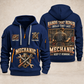 Mechanic Hands That Repair quarter-zip hoodie in Navy, front and back, YOUR NAME and SINCE 2005 artwork