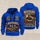 Mechanic Experience Stays quarter-zip hoodie in Blue, front and back, YOUR NAME and SINCE 2005 artwork