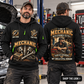 Mechanic wearing Experience Stays quarter-zip hoodie in their workplace; product introduction and shopping call to action