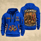 Plumber Flow Heritage quarter-zip hoodie in Blue, front and back, YOUR NAME and SINCE 2005 artwork