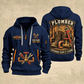 Plumber Flow Heritage quarter-zip hoodie in Navy, front and back, YOUR NAME and SINCE 2005 artwork
