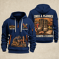Plumber Once A Plumber quarter-zip hoodie in Navy, front and back, YOUR NAME and SINCE 2005 artwork
