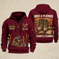 Plumber Once A Plumber quarter-zip hoodie in Wine Red, front and back, YOUR NAME and SINCE 2005 artwork
