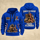 Plumber Earned Every Turn quarter-zip hoodie in Blue, front and back, YOUR NAME and SINCE 2005 artwork