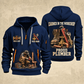 Plumber Earned Every Turn quarter-zip hoodie in Navy, front and back, YOUR NAME and SINCE 2005 artwork
