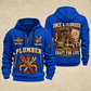 Plumber Trade For Life quarter-zip hoodie in Blue, front and back, YOUR NAME and SINCE 2005 artwork