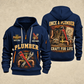 Plumber Trade For Life quarter-zip hoodie in Navy, front and back, YOUR NAME and SINCE 2005 artwork