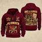Plumber Trade For Life quarter-zip hoodie in Wine Red, front and back, YOUR NAME and SINCE 2005 artwork
