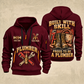 Plumber Skill In Every Joint quarter-zip hoodie in Wine Red, front and back, YOUR NAME and SINCE 2005 artwork
