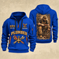 Plumber Golden Flow quarter-zip hoodie in Blue, front and back, YOUR NAME and SINCE 2005 artwork
