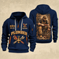 Plumber Golden Flow quarter-zip hoodie in Navy, front and back, YOUR NAME and SINCE 2005 artwork