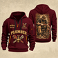 Plumber Golden Flow quarter-zip hoodie in Wine Red, front and back, YOUR NAME and SINCE 2005 artwork