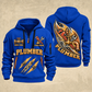 Plumber Flow In Motion quarter-zip hoodie in Blue, front and back, YOUR NAME and SINCE 2005 artwork
