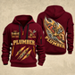 Plumber Flow In Motion quarter-zip hoodie in Wine Red, front and back, YOUR NAME and SINCE 2005 artwork