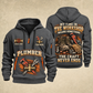 Plumber The Craft Never Ends quarter-zip hoodie in Gray, front and back, YOUR NAME and SINCE 2005 artwork