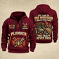 Plumber The Craft Never Ends quarter-zip hoodie in Wine Red, front and back, YOUR NAME and SINCE 2005 artwork