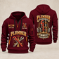 Plumber Keep It Flowing quarter-zip hoodie in Wine Red, front and back, YOUR NAME and SINCE 2005 artwork