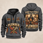 Plumber Hands That Connect quarter-zip hoodie in Gray, front and back, YOUR NAME and SINCE 2005 artwork