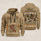 Plumber Old School Plumber quarter-zip hoodie in Khaki, front and back, YOUR NAME and SINCE 2005 artwork