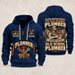 Plumber Old School Plumber quarter-zip hoodie in Navy, front and back, YOUR NAME and SINCE 2005 artwork