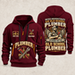 Plumber Old School Plumber quarter-zip hoodie in Wine Red, front and back, YOUR NAME and SINCE 2005 artwork