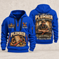 Plumber Experience Stays quarter-zip hoodie in Blue, front and back, YOUR NAME and SINCE 2005 artwork