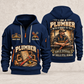 Plumber Experience Stays quarter-zip hoodie in Navy, front and back, YOUR NAME and SINCE 2005 artwork
