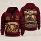 Plumber Experience Stays quarter-zip hoodie in Wine Red, front and back, YOUR NAME and SINCE 2005 artwork