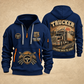 Trucker Highway Heritage quarter-zip hoodie in Navy, front and back, YOUR NAME and SINCE 2005 artwork
