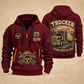 Trucker Highway Heritage quarter-zip hoodie in Wine Red, front and back, YOUR NAME and SINCE 2005 artwork