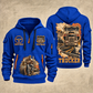 Trucker Road Atlas quarter-zip hoodie in Blue, front and back, YOUR NAME and SINCE 2005 artwork
