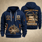 Trucker Proud Road Warrior quarter-zip hoodie in Navy, front and back, YOUR NAME and SINCE 2005 artwork