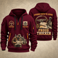 Trucker Proud Road Warrior quarter-zip hoodie in Wine Red, front and back, YOUR NAME and SINCE 2005 artwork