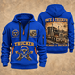 Trucker Lifelong Trucker quarter-zip hoodie in Blue, front and back, YOUR NAME and SINCE 2005 artwork