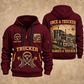 Trucker Lifelong Trucker quarter-zip hoodie in Wine Red, front and back, YOUR NAME and SINCE 2005 artwork