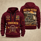 Trucker Built for the Road quarter-zip hoodie in Wine Red, front and back, YOUR NAME and SINCE 2005 artwork