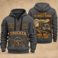 Trucker Keep the Wheels Turning quarter-zip hoodie in Gray, front and back, YOUR NAME and SINCE 2005 artwork