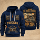 Trucker Keep the Wheels Turning quarter-zip hoodie in Navy, front and back, YOUR NAME and SINCE 2005 artwork