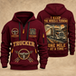 Trucker Keep the Wheels Turning quarter-zip hoodie in Wine Red, front and back, YOUR NAME and SINCE 2005 artwork