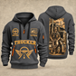 Trucker Golden Highway quarter-zip hoodie in Gray, front and back, YOUR NAME and SINCE 2005 artwork