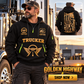 Trucker wearing Golden Highway quarter-zip hoodie in their workplace; product introduction and shopping call to action
