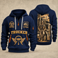 Trucker Golden Highway quarter-zip hoodie in Navy, front and back, YOUR NAME and SINCE 2005 artwork