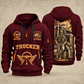 Trucker Golden Highway quarter-zip hoodie in Wine Red, front and back, YOUR NAME and SINCE 2005 artwork