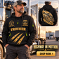 Trucker wearing Highway in Motion quarter-zip hoodie in their workplace; product introduction and shopping call to action