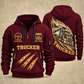 Trucker Highway in Motion quarter-zip hoodie in Wine Red, front and back, YOUR NAME and SINCE 2005 artwork