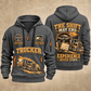 Trucker Miles Never Stop quarter-zip hoodie in Gray, front and back, YOUR NAME and SINCE 2005 artwork