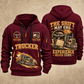 Trucker Miles Never Stop quarter-zip hoodie in Wine Red, front and back, YOUR NAME and SINCE 2005 artwork