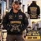 Trucker wearing Calling of the Road quarter-zip hoodie in their workplace; product introduction and shopping call to action